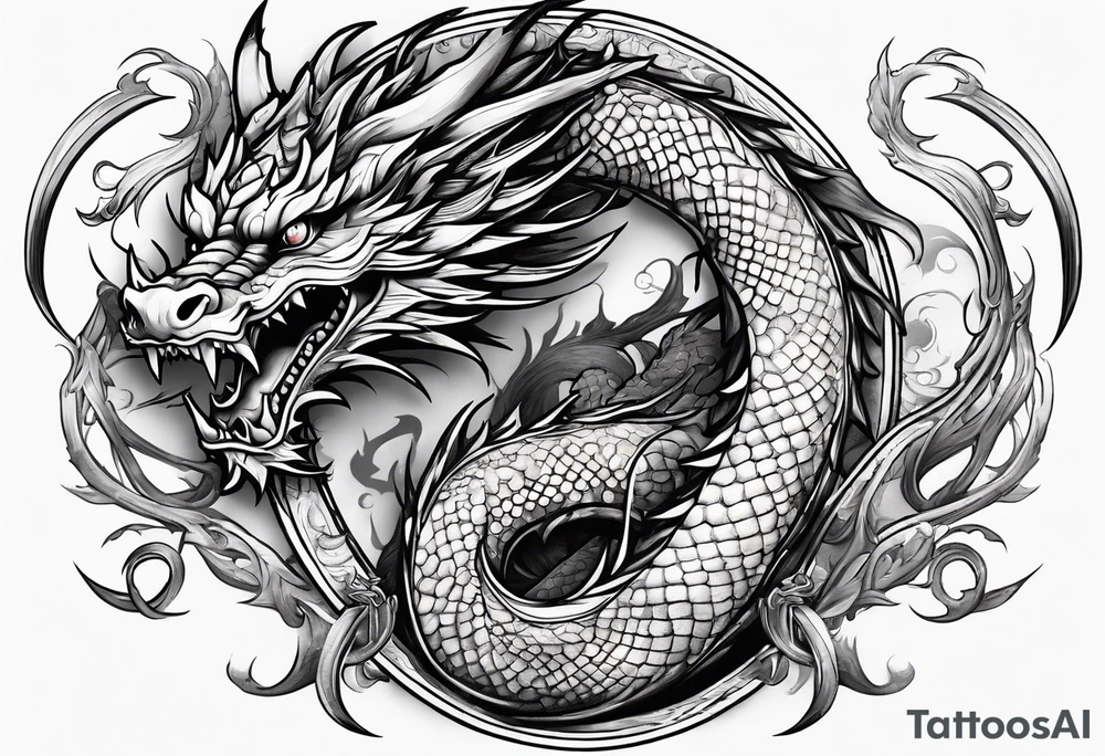 full body dragon perched with all 4 claws grabbing a pole and facing forward tattoo idea