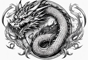 full body dragon perched with all 4 claws grabbing a pole and facing forward tattoo idea