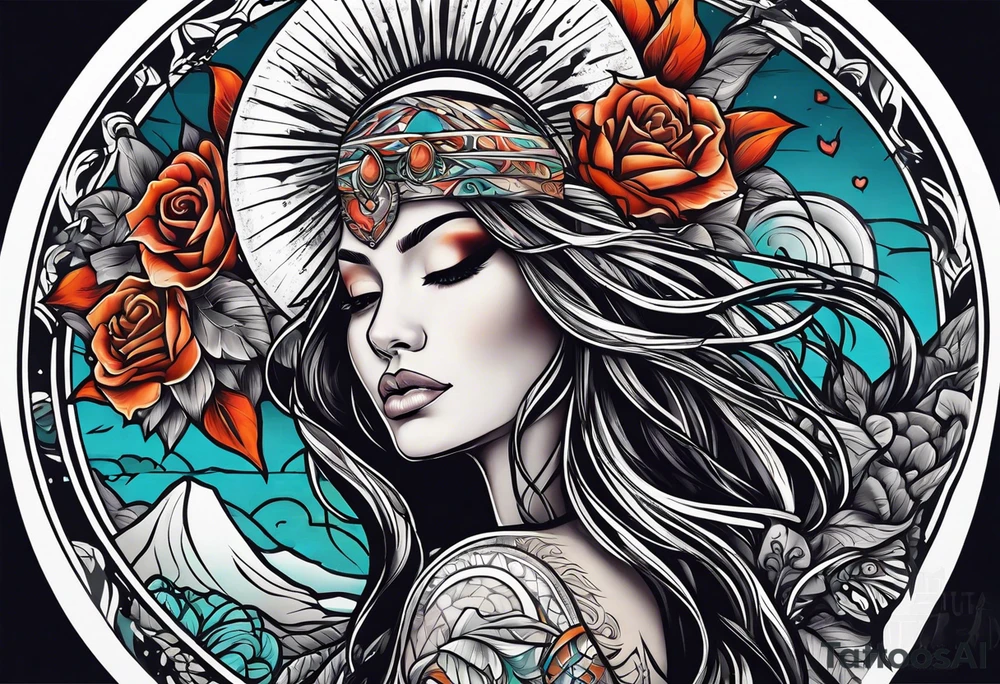 Resurrection Beautiful woman rising from her dead self to inner peace and self-love tattoo idea