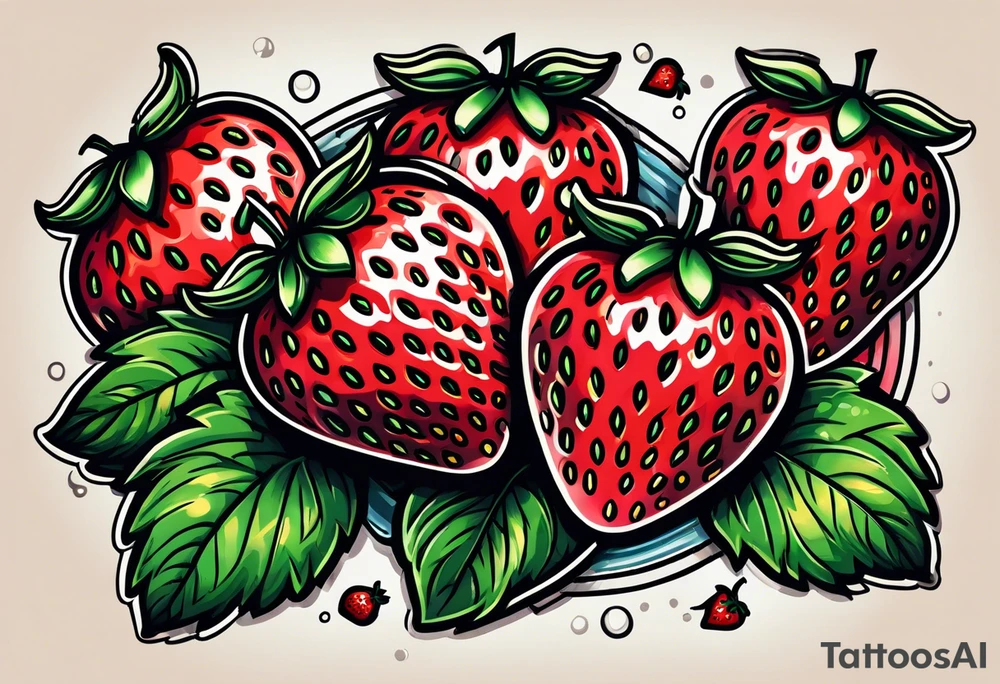 neo traditional Strawberry and Banner tattoo idea