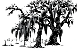 Oak trees with a lot of Spanish moss in a cemetery tattoo idea