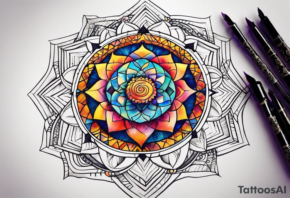 geometric earthly spiritual chakra spiral tattoo idea