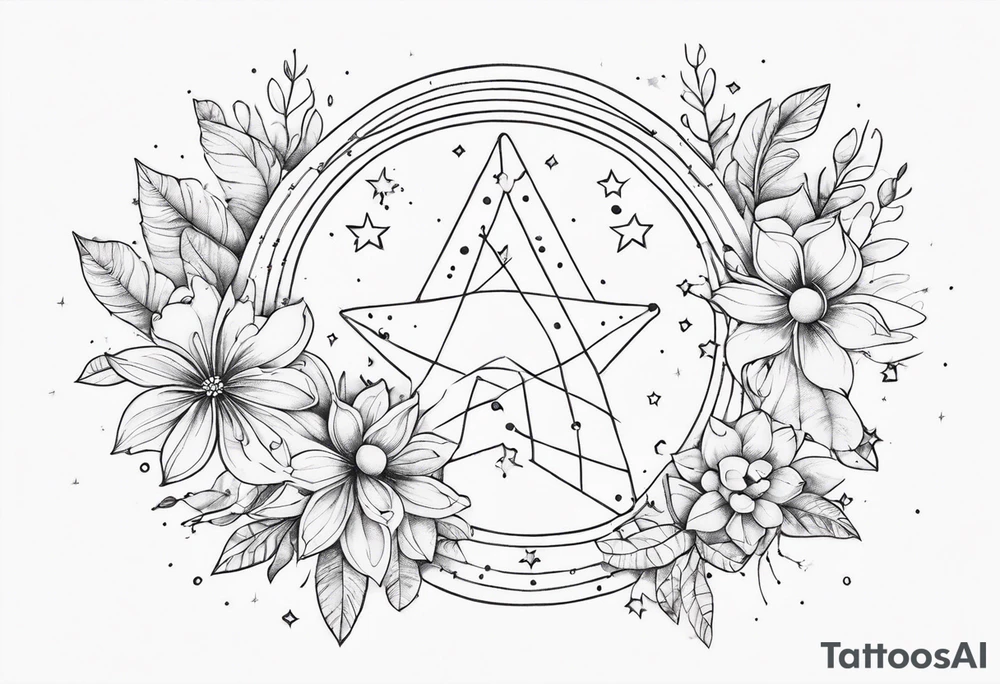 fine line with stars, floral, dots. Sternum tattoo tattoo idea