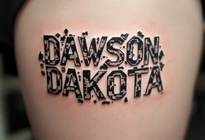 Dawson and Dakota spelled with legos and trucks and animals tattoo idea