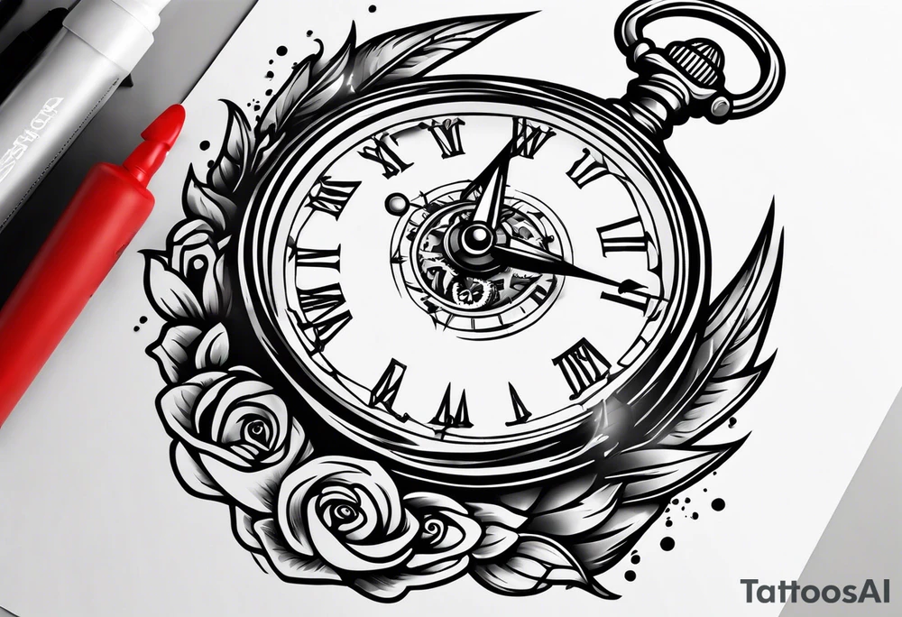 Stopwatch hanging from  a sword tattoo idea