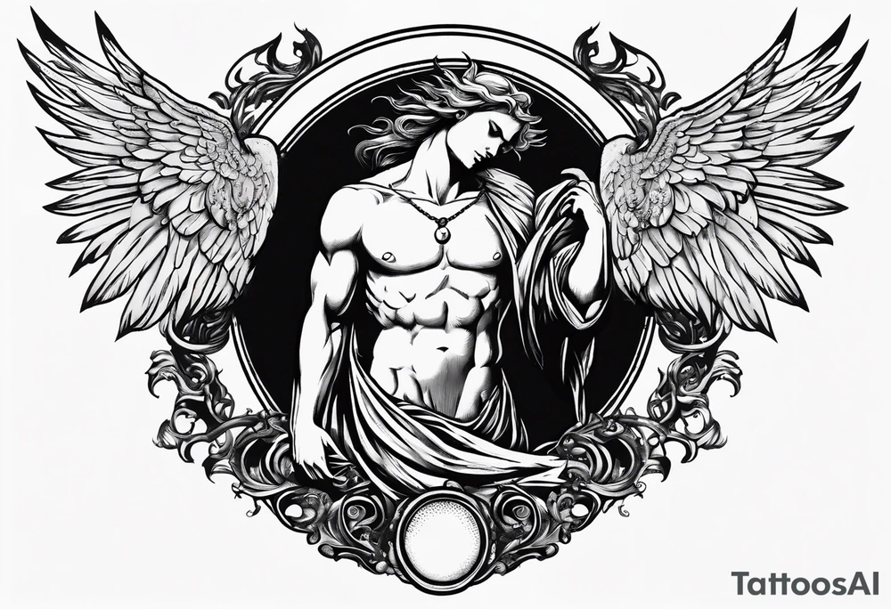 Headless Angel with Halo, Holding Devil's Head in he's Right Arm tattoo idea
