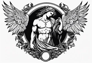 Headless Angel with Halo, Holding Devil's Head in he's Right Arm tattoo idea