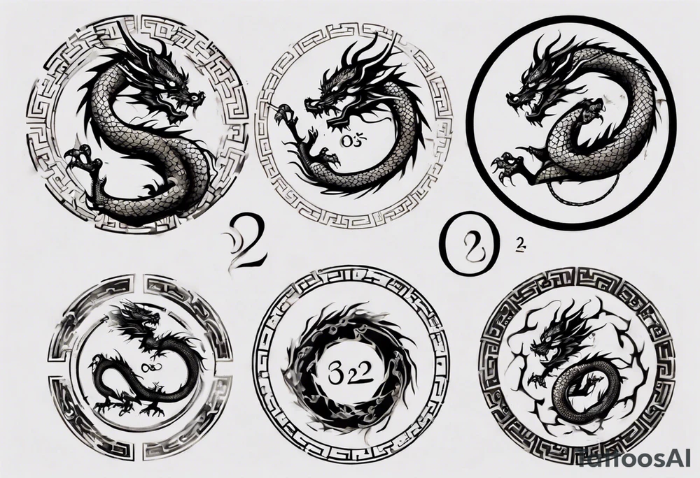 Chinese dragon in a circular shape with "02.03" written on its skin tattoo idea