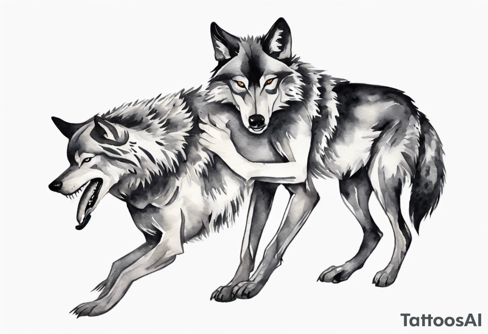 two wolves dancing the tango. extremely simplified tattoo idea