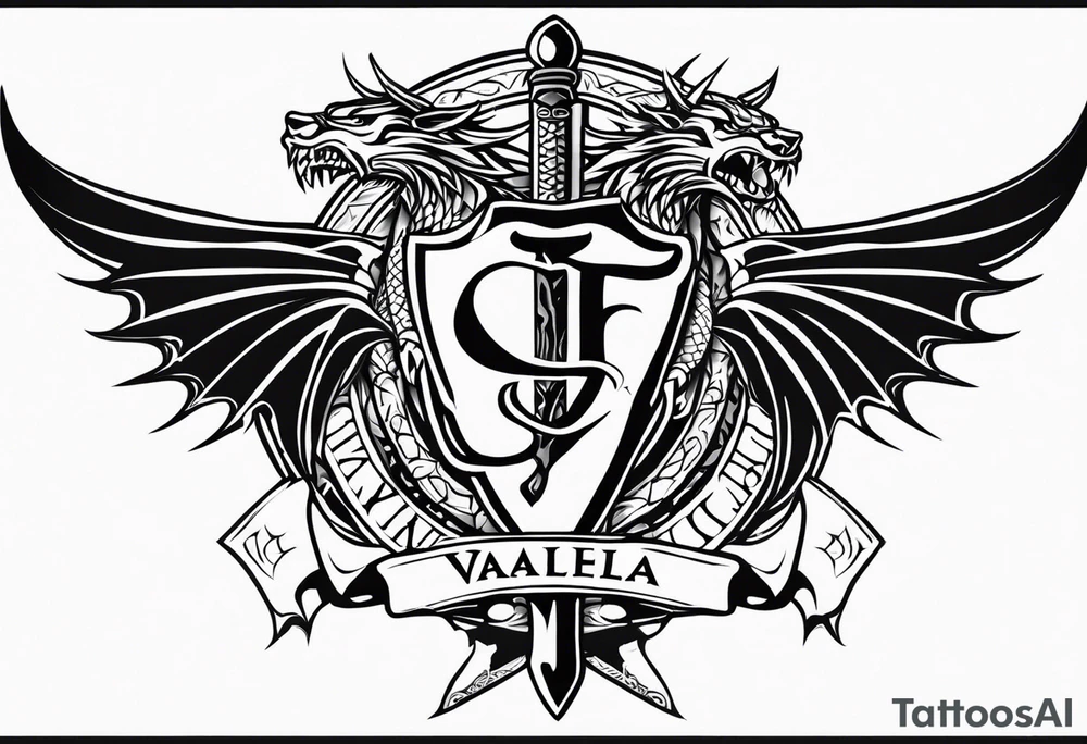 Valhalla sword dragon head axe viking church tattoo idea