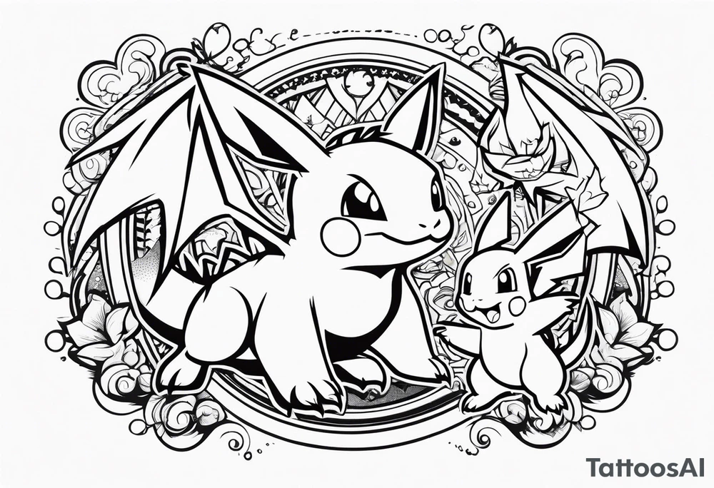 charizard and pikachu dad and daughter tattoo idea