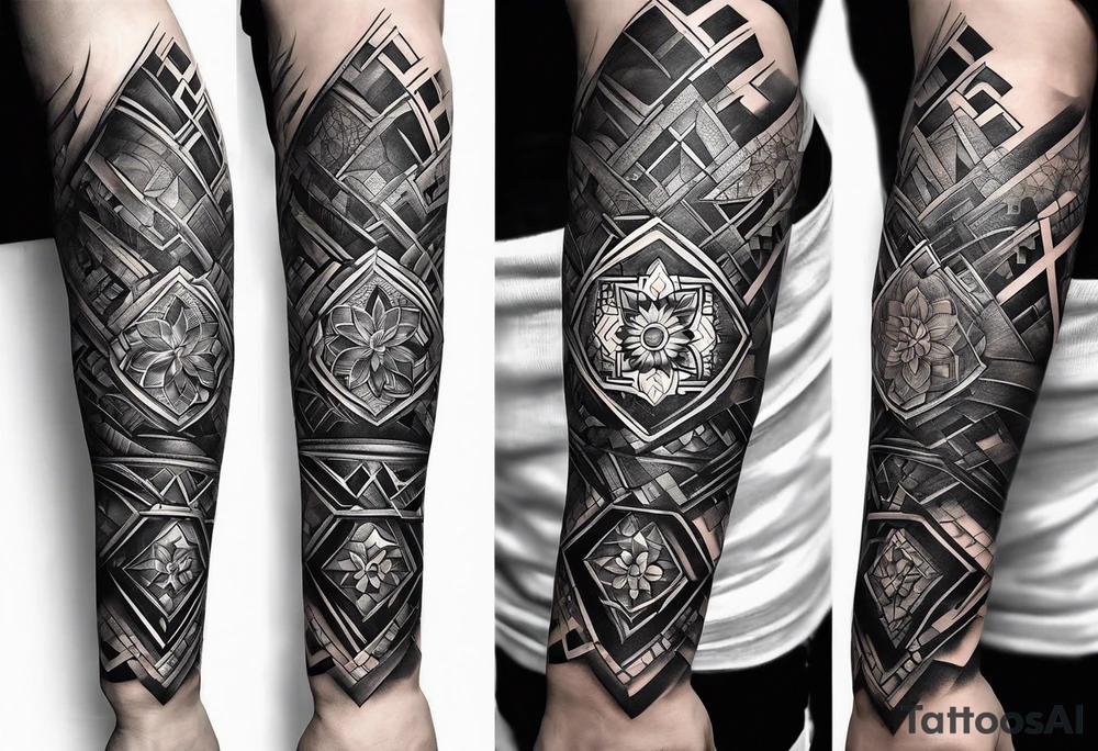 A full sleeve for the forearm with a geometric design tattoo idea
