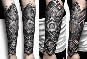 A full sleeve for the forearm with a geometric design tattoo idea