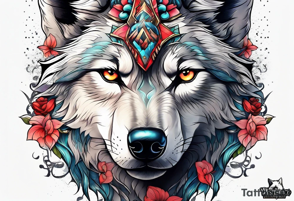 wolf mountain tattoo idea