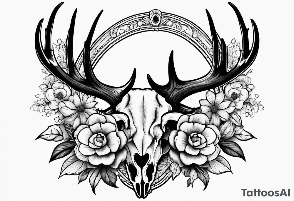 antler with flower tattoo idea