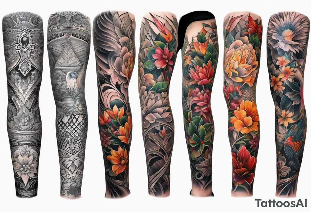 Full leg tattoo sleeve square tattoo idea