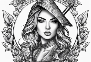 Dagger with a woman on the blade tattoo idea