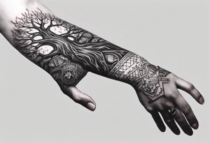 tattoo fool sleeve, tree roots break out of the chains at the bottom of the hand tattoo idea