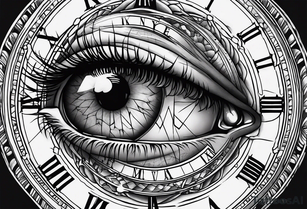 Broken Stop watch with crying eyeball tattoo idea