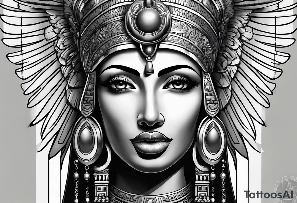 black and gray photo realistic goddess isis tattoo idea