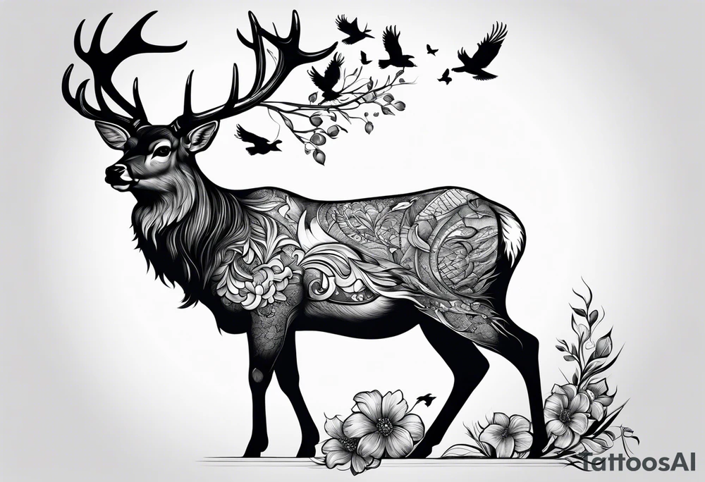 Deer and a crow tattoo idea