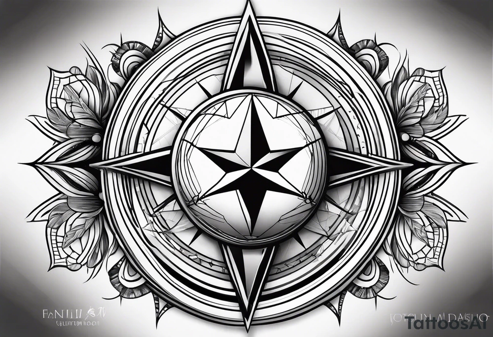 Football tattoo with compass and family tattoo idea