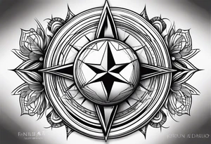Football tattoo with compass and family tattoo idea