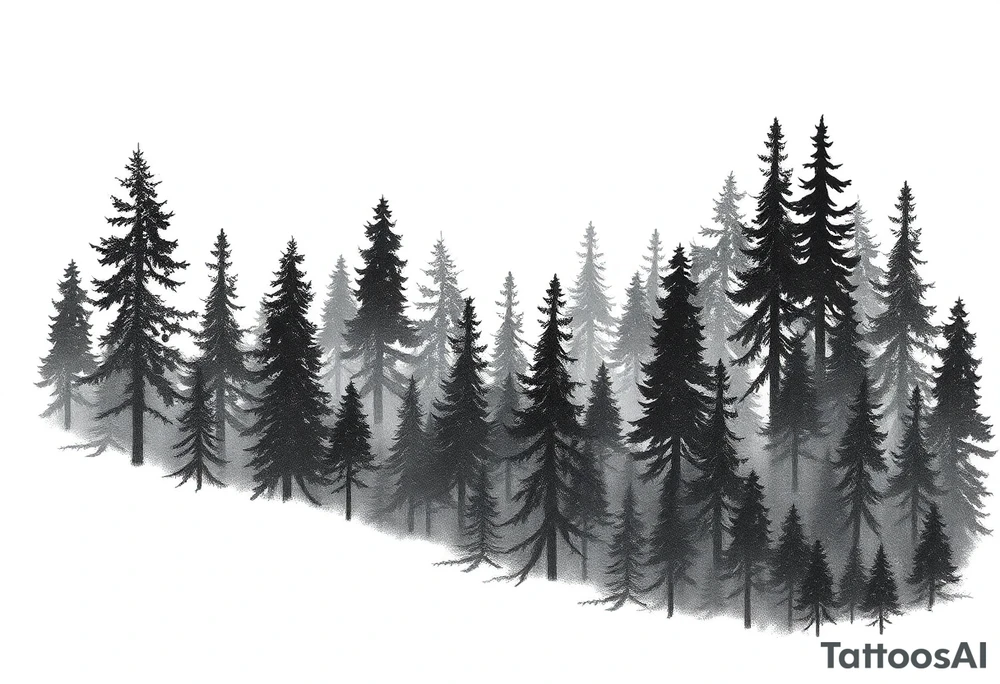 Coniferouse forest silhouette with black and gray trees tattoo idea Coniferouse forest silhouette with black and gray trees tattoo idea
