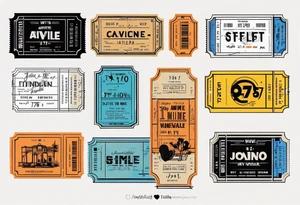 A retro 1970s movie ticket that fine line tattoo idea