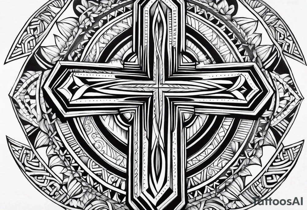 Samoan patterns surrounding a cross tattoo idea