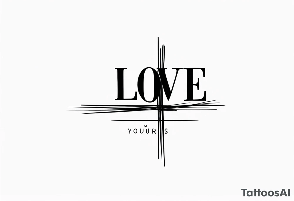 Simple quote that says love yours with a cross incorporated tattoo idea