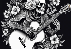 skeleton playing guitar. Hibiscus flower tattoo idea