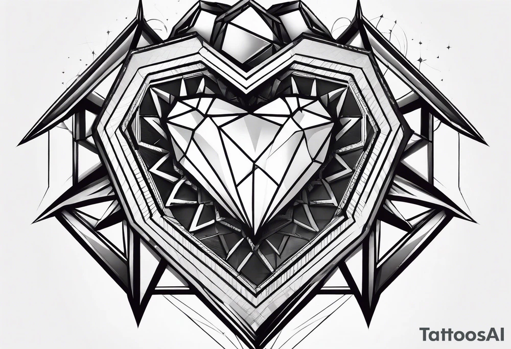 heart diamond black hexagon with spikes on top tattoo idea