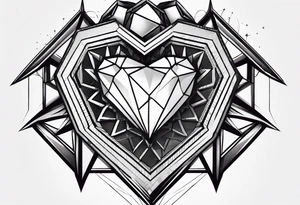 heart diamond black hexagon with spikes on top tattoo idea