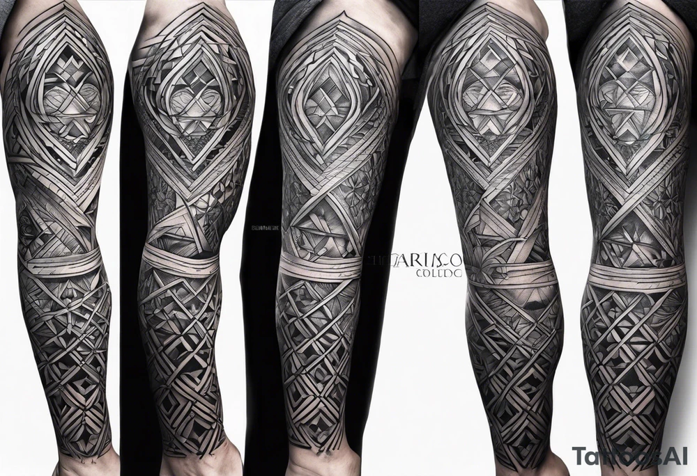 Italian cathedral floor full leg sleeve male geometric tattoo idea