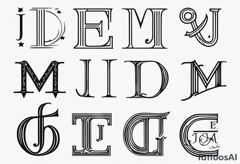 Monogram design that is simple and text only with the letters J E and M all caps tattoo idea