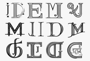 Monogram design that is simple and text only with the letters J E and M all caps tattoo idea