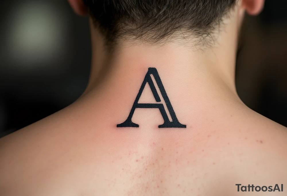 A classic typewriter-style "A" in charcoal black with distressed texture. tattoo idea