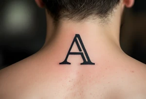 A classic typewriter-style "A" in charcoal black with distressed texture. tattoo idea
