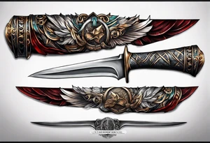 Forearm tattoo of Roman blade with father and son hands around blade tattoo idea