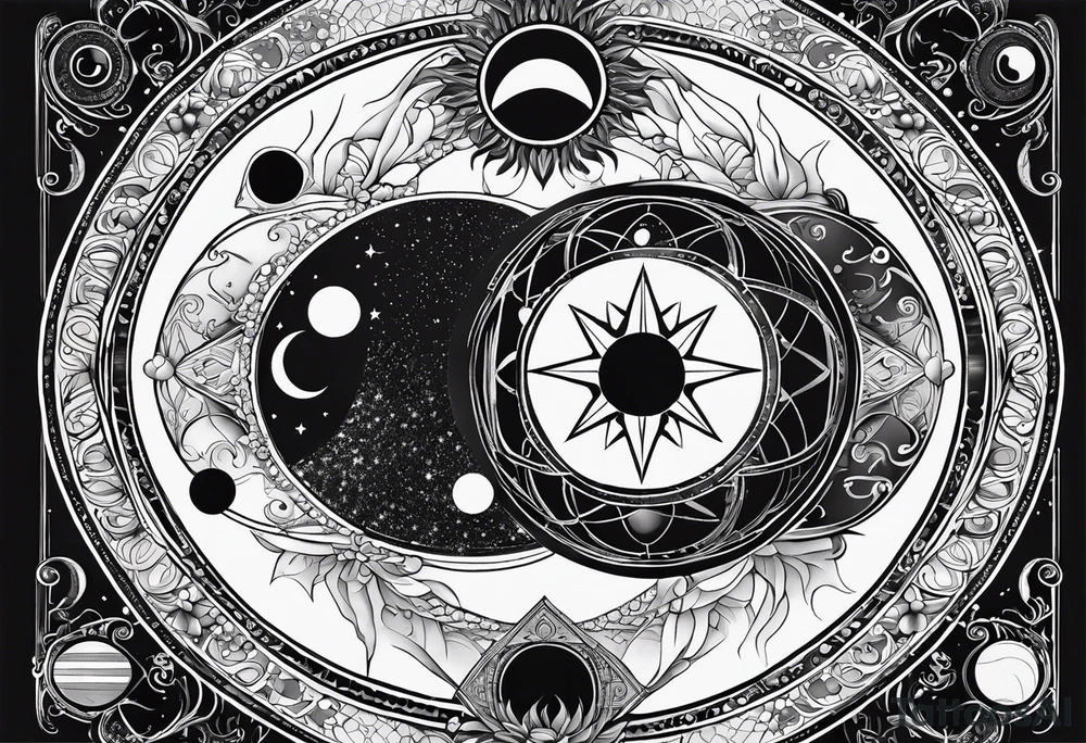 Astrology, Cancer & Aquarius, Natal Chart, angelic, vision, planetary, yin yang, the moon, spiritual third eye, mystical armband tattoo idea