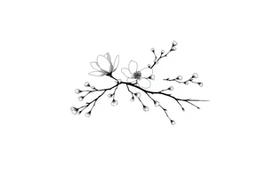 Graceful long magnolia branch with small flowers in early blossom stage tattoo idea