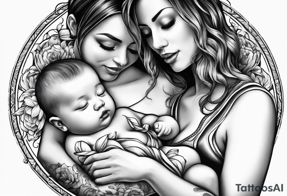 chest tattoo : 
mom and baby son tattoo idea