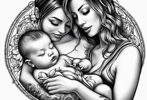 chest tattoo : 
mom and baby son tattoo idea