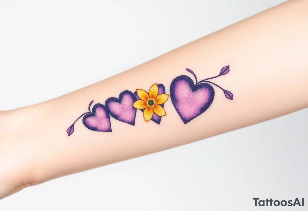 simple with Purple Hearts with yellow daisy. tattoo idea