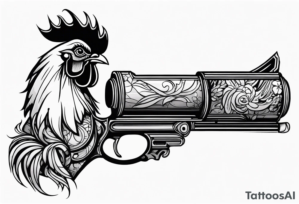 rooster cartoon holding big gun tattoo idea
