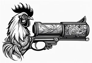 rooster cartoon holding big gun tattoo idea