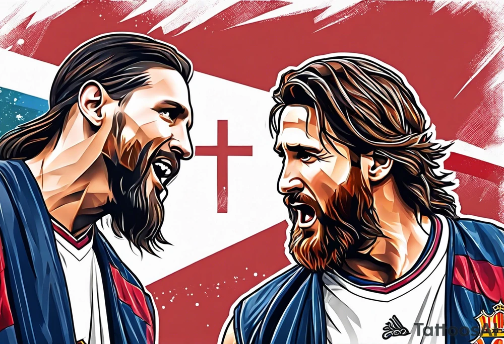 jesus christ and messi playing basketball tattoo idea