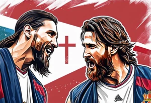 jesus christ and messi playing basketball tattoo idea