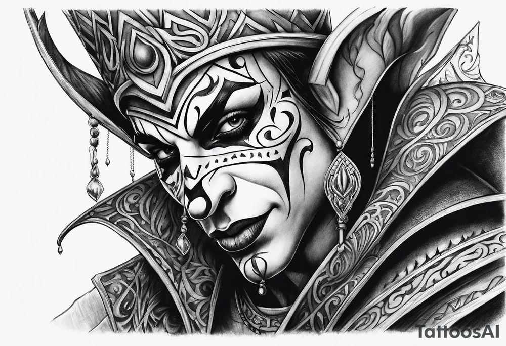 Split-faced
 jester tattoo idea